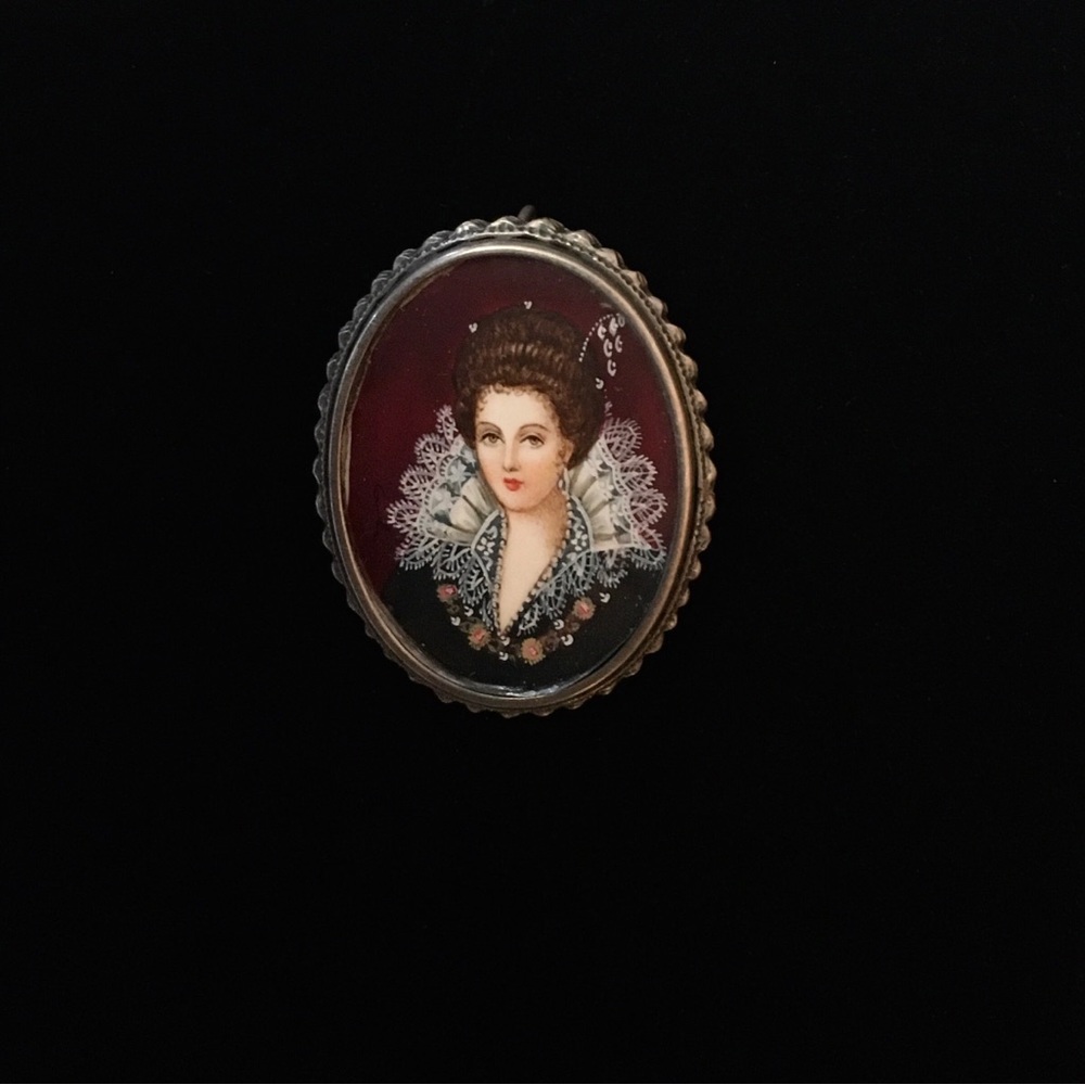 Vintage 1960s Florentine 800 Silver Miniature Portrait Brooch Pendant Italy